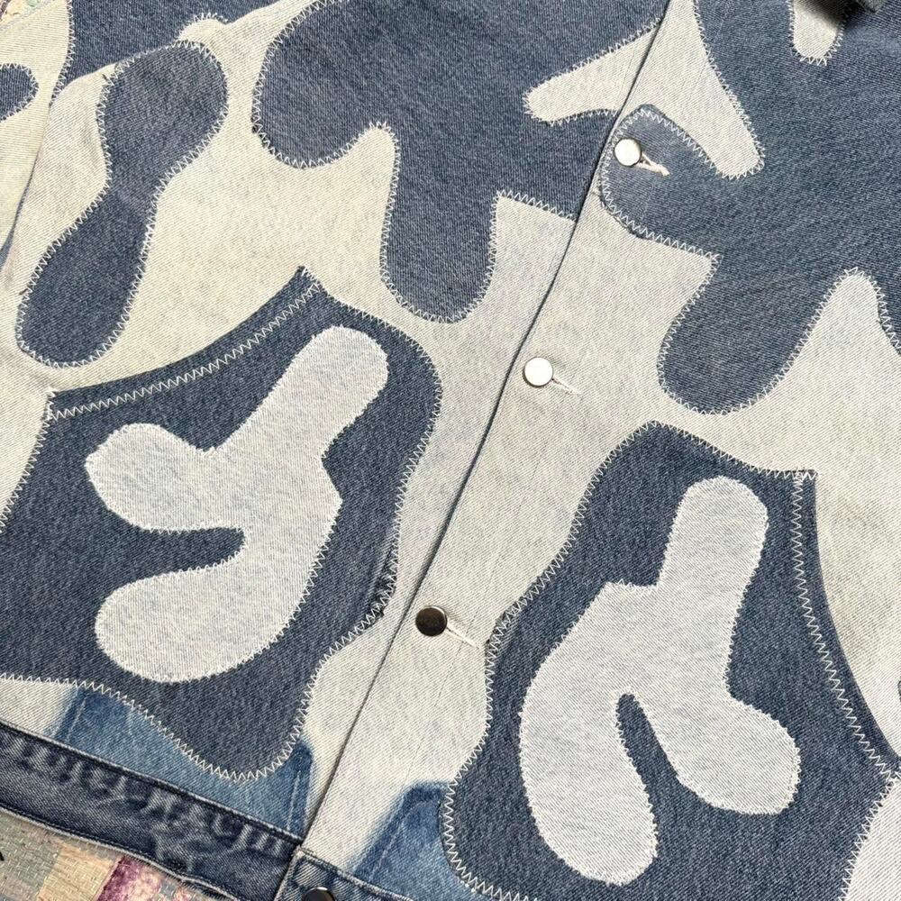 Custom upcycled patchwork denim jacket size large - Picture 4 of 8